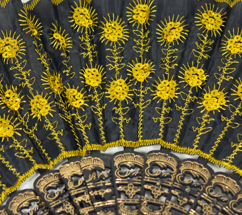 Barock Fächer mit Glitzer Pailletten - Schwarz Gold