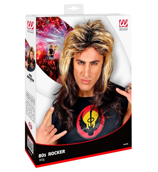 80er Jahre Rockstar Vokuhila Perücke für Herren - Blond Braun