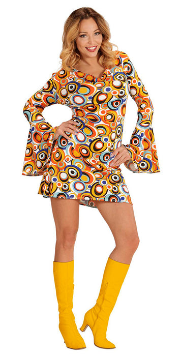 70er Jahre Retro Kostüm Kleid "Bubbles" für Damen | Bunt