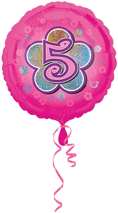"5" Runder Folienballon mit Blumen für Geburtstag und Jubiläum - 43 cm Pink ABC18
