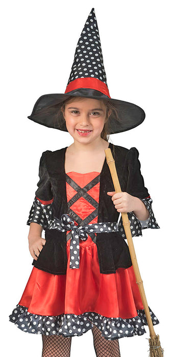 Hexen Kostüm "Dotty" für Mädchen - Schwarz Rot | Magierin Zauberin Halloween Kinderkostüm