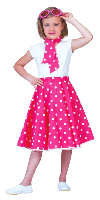 50er Jahre Kostüm - Kinder Tellerrock mit Halstuch | Pink Weiß