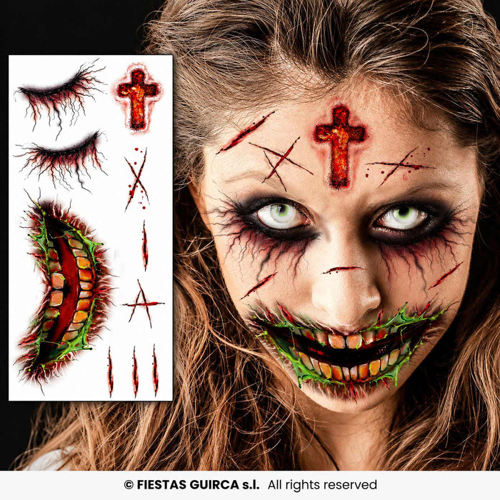 Halloween Tattoos "Zombie-Gesicht" | 14 x 9 cm