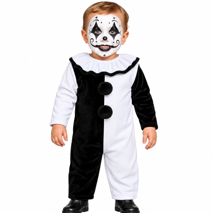 Babykostüm "Terror Clown" für Kinder | Schwarz Weiß - Einteiler