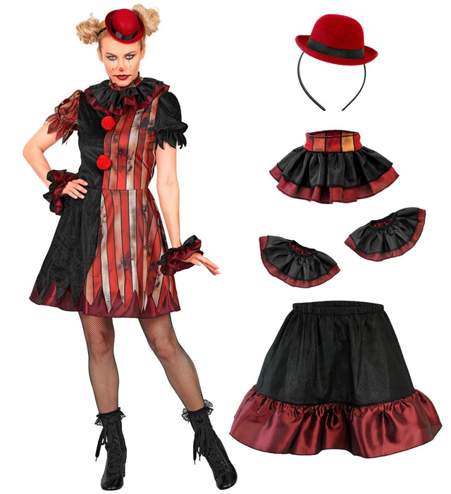 Horror Clownin "Wicked Clown" Kostüm für Damen | 5-tlg.