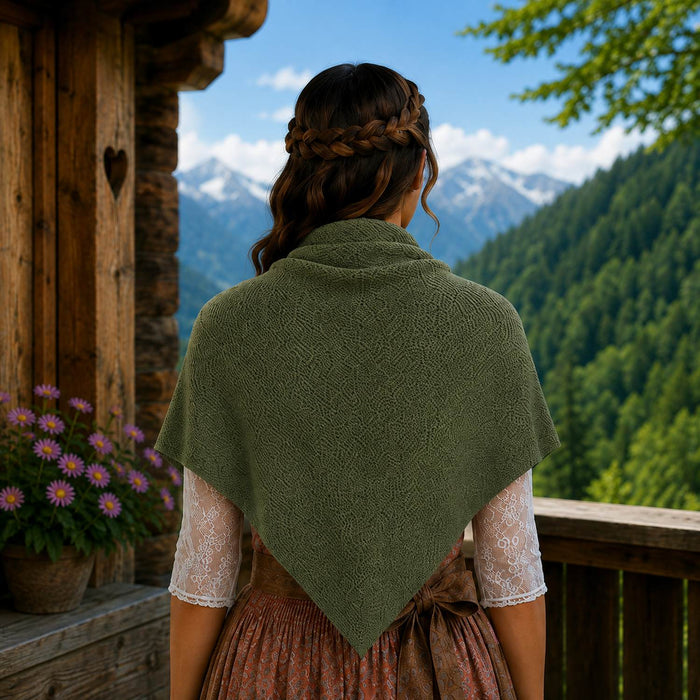 XL Strick Dreieckstuch - Schal  200 x 80 cm | Olivgrün