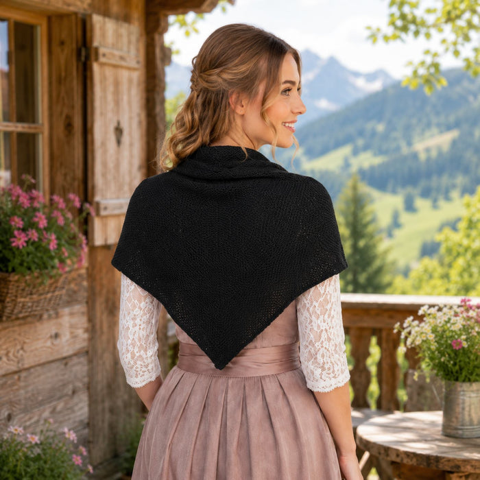 XL Strick Dreieckstuch - Schal  200 x 80 cm | Schwarz