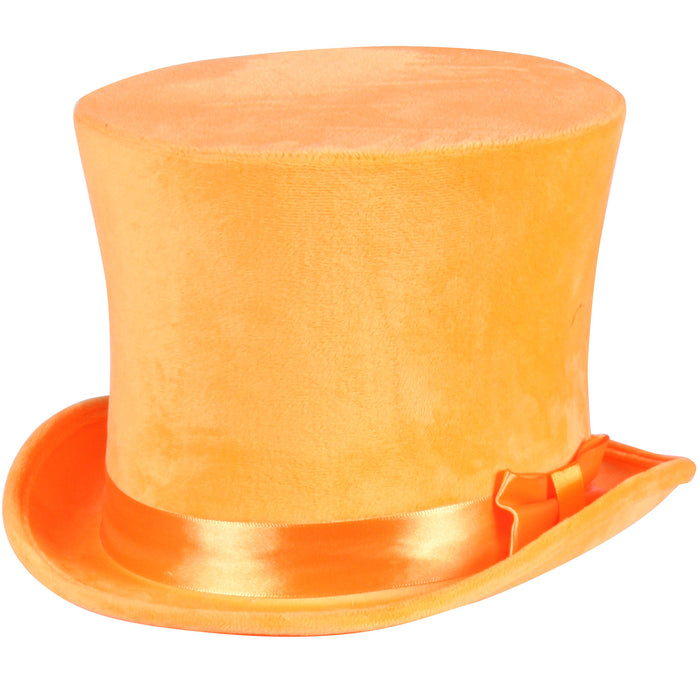 Zylinder "Flair" Velour mit Satinband 60 cm | Neon Orange - Hut Erwachsene